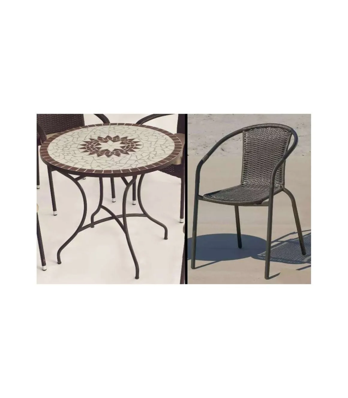 Conjunto terraza jardín mesa + 4 sillones acero color bronce, Estela/Brasil-90/4.