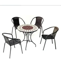 Conjunto terraza jardín mesa + 4 sillones acero Oran/Brasil-75/4 en acabado color bronce