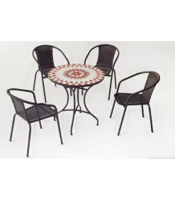 Conjunto terraza jardín mesa + 4 sillones acero Neypal/Brasil-75/4 en acabado color bronce