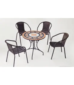 Conjunto terraza jardín mesa + 4 sillones acero Soria/Brasil-75/4 en acabado color bronce