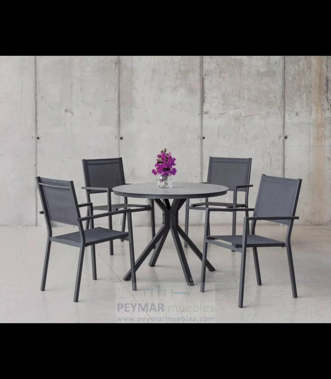 Conjunto terraza jardín mesa + 4 sillones aluminio gris antracita Giglio-100/corcega-4.