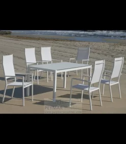 Conjunto terraza jardín mesa + 4 sillones aluminio blanco Córcega 160x90 /janeiro-4.