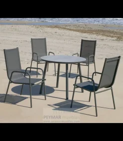 Conjunto terraza jardín mesa + 4 sillones aluminio gris antracita Mundra-100/Lerian-4.