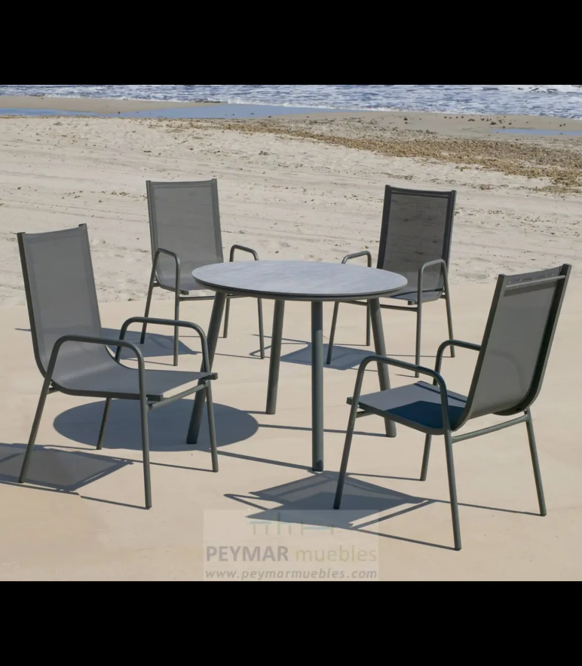 Conjunto terraza jardín mesa + 4 sillones aluminio gris antracita Mundra-100/Lerian-4.