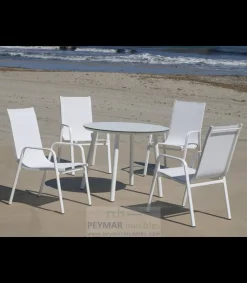 Conjunto terraza jardín mesa + 4 sillones aluminio blanco, Mundra-100/Lerian-4.