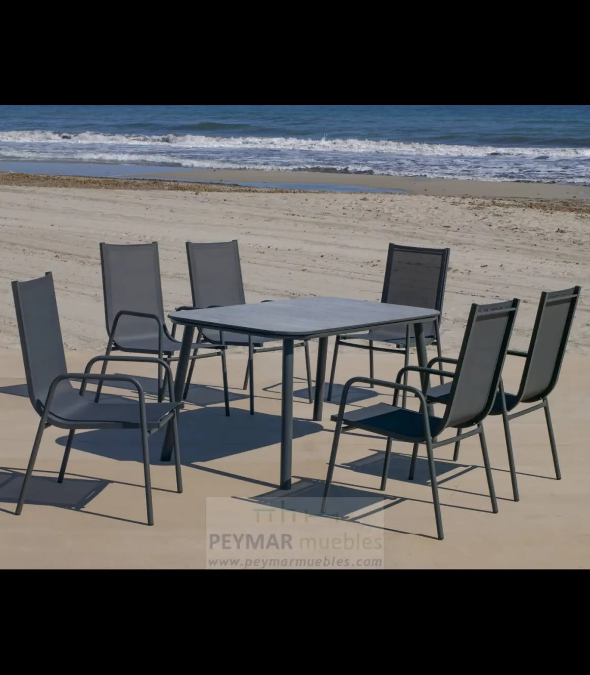 Conjunto terraza jardín mesa + 4 sillones aluminio antracita Mundra-150x90/Lerian-4.