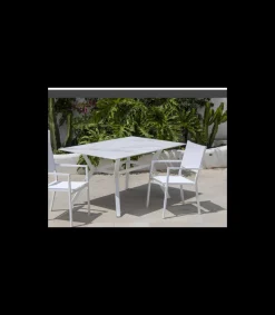 Conjunto terraza jardín mesa + 4 sillones aluminio blanco, Veneto-160x90/ Córcega 4.