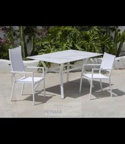 Conjunto terraza jardín mesa + 4 sillones aluminio blanco, Veneto-160x90/ Córcega 4.