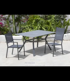 Conjunto terraza jardín mesa + 4 sillones aluminio antracita, Veneto-160x90/ Córcega 4.