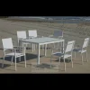 Conjunto terraza jardín mesa 160X90 + 4 sillones modelo Córcega aluminio blanco.