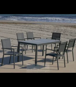 Conjunto terraza jardín mesa 160X90 + 4 sillones modelo Córcega aluminio atracita.