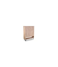 Consola alta Berg 2 puertas acabado roble nordish/negro, 120m(ancho) 156cm(altura) 40cm(fondo)