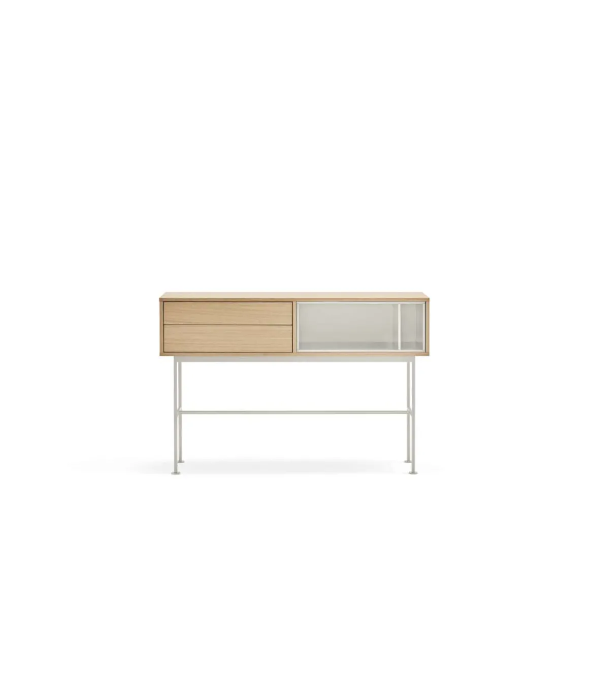 Consola modelo Yoko 2 cajones acabado roble/crema, 120cm(ancho) 80cm(alto) 35cm (fondo)