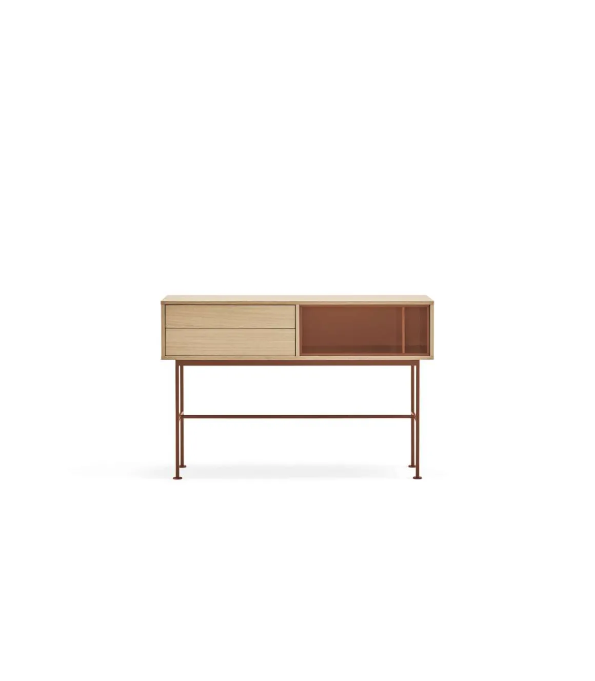 Consola modelo Yoko 2 cajones acabado roble/teja, 120cm(ancho) 80cm(alto) 35cm (fondo)
