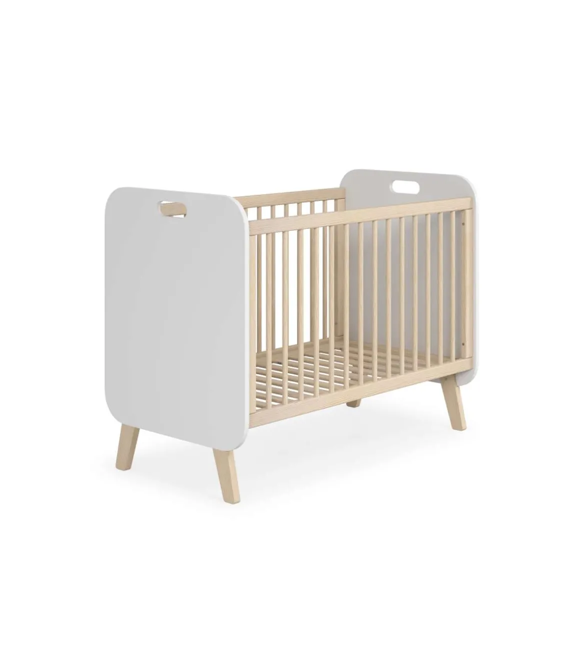 Cuna infantil Francia acabado blanco/cera blanca, 96cm(alto) 68cm(ancho) 126.8cm(fondo)