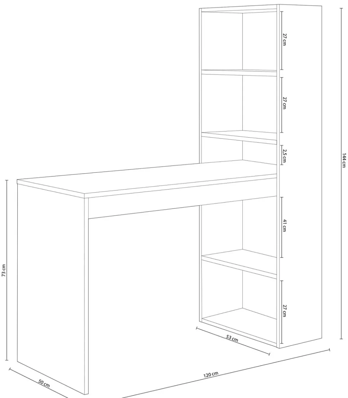 Escritorio con estanteria Boston en cambrian y blanco 144 cm(alto)120 cm(ancho)53 cm(largo)