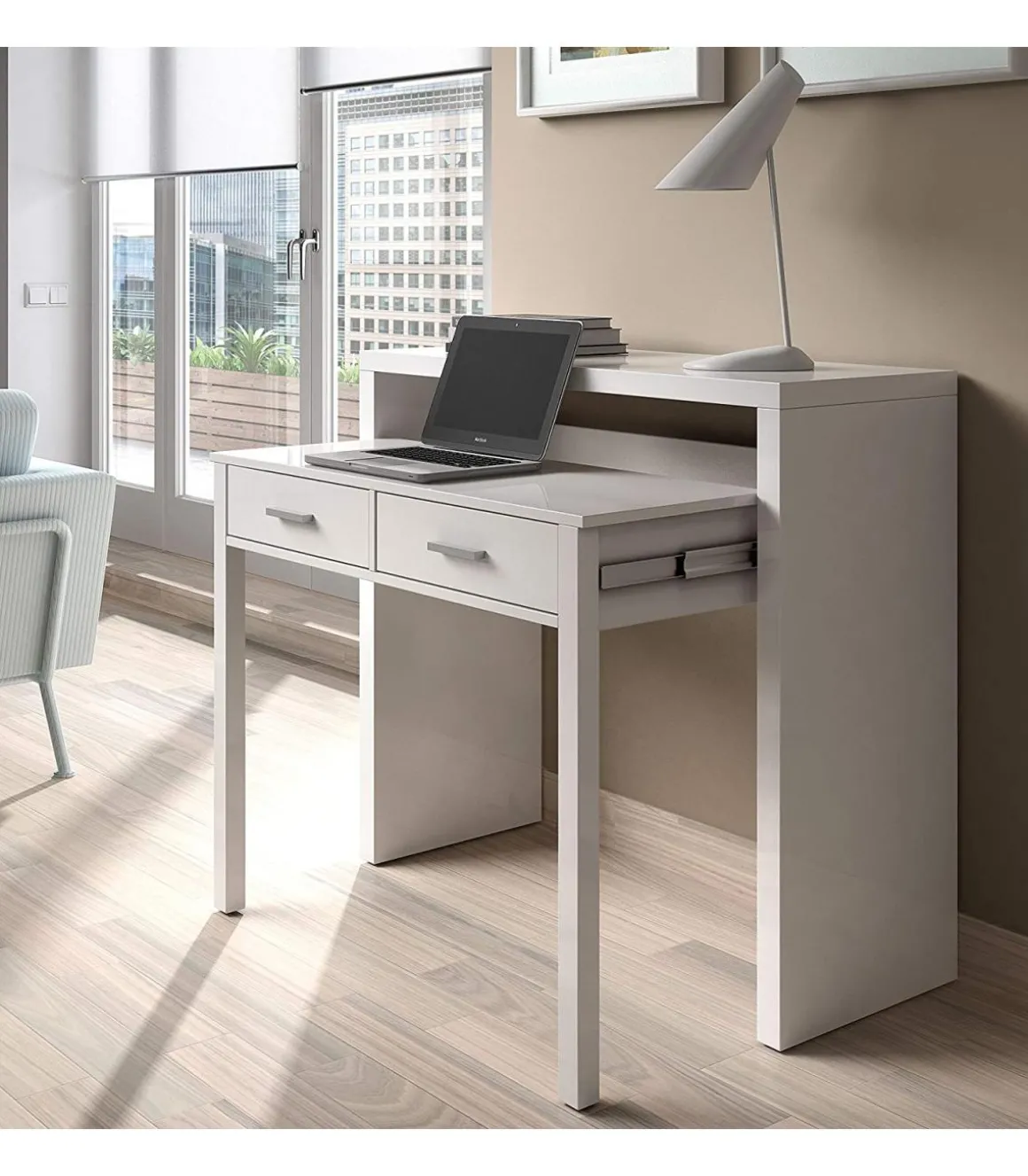 Escritorio extensible Osaka blanco artik 87.5 cm(alto)98.5 cm(ancho)36-66 cm(largo)