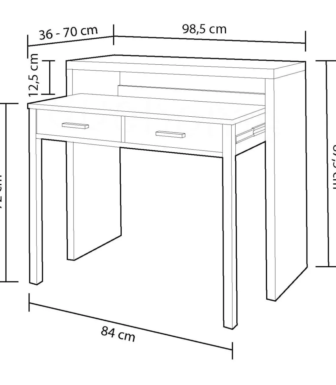 Escritorio extensible Osaka blanco artik 87.5 cm(alto)98.5 cm(ancho)36-66 cm(largo)