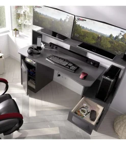 Escritorio gaming Fosk acabado grafito 84/97 cm(alto)153,5 cm(ancho)62/69 cm(fondo)