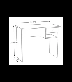 Escritorio Marte en acabado roble con un cajón. 74 cm(alto)90 cm(ancho)50 cm(fondo)
