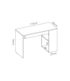 Escritorio Navas con estante y 1 cajon en blanco-grafito 74 cm(alto)115 cm(ancho)50 cm(fondo)