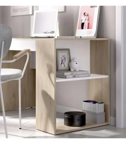 Escritorio Navas con estante y 1 cajon en natural-blanco 74 cm(alto)115 cm(ancho)50 cm(fondo)