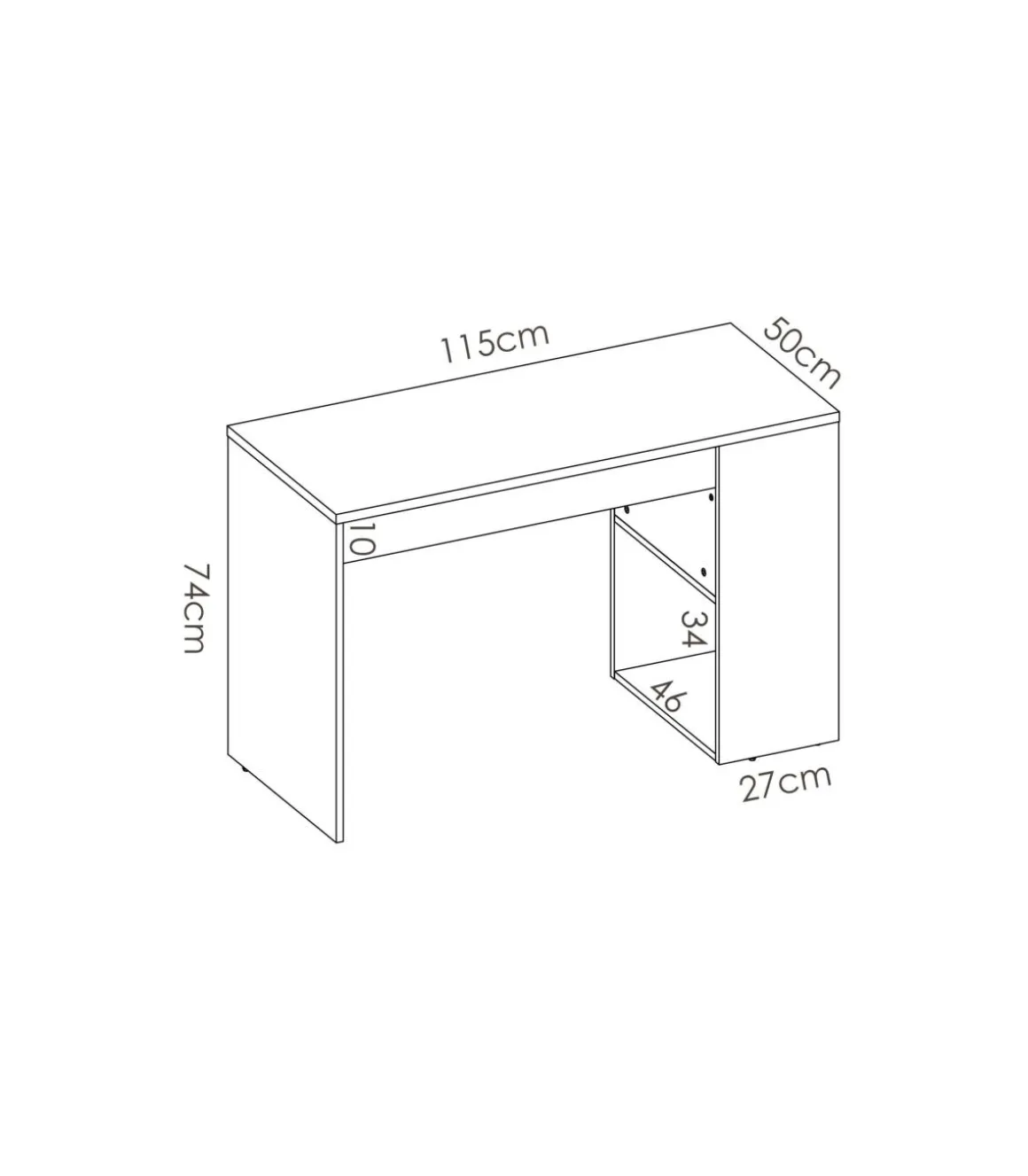 Escritorio Navas con estante y 1 cajon en natural-blanco 74 cm(alto)115 cm(ancho)50 cm(fondo)