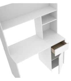 Escritorio Rebeca con puerta + cajón + altillo acabado blanco, 74cm(alto) 110cm(ancho) 50cm(fondo)