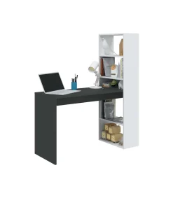 Escritorio reversible con estanteria Boston en blanco artik-gris cemento 144 cm(alto)120 cm(ancho)53 cm(largo)