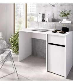 Escritorio Rocio con puerta + cajón acabado blanco, 74cm(alto) 110cm(ancho) 50cm(fondo)