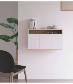Escritorio suspendido modelo 628 color roble y blanco. 44x75x30 (alto x ancho x fondo)