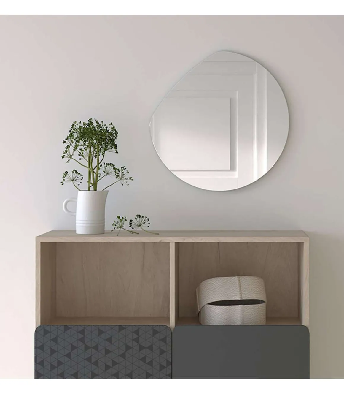 Espejo de pared asimétrico modelo 720, Altura 50cm. Ancho 50cm. Fondo 2cm.