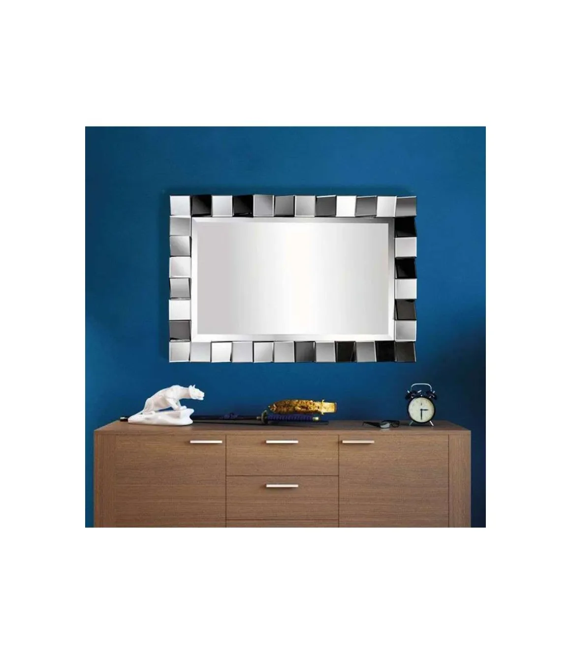 Espejo moderno rectangular en acabado color plata 60cm(ancho) 89.6cm(altura) 4.5cm(fondo)