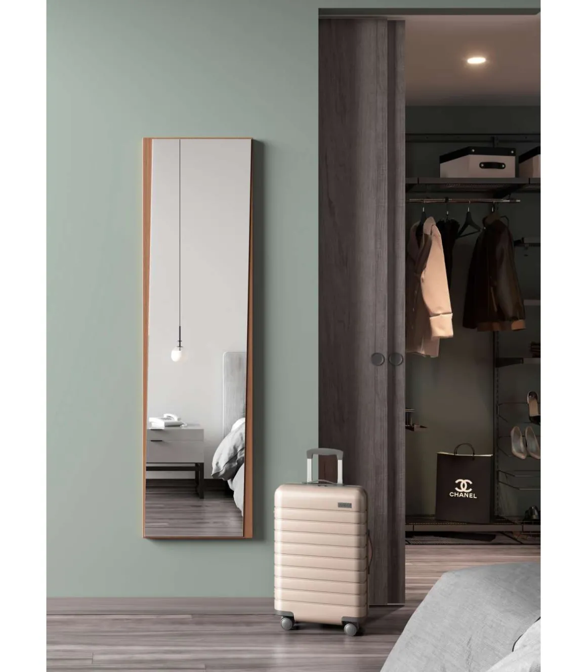 Espejo vestidor mod. 582 en nogal claro. 46cm(ancho) 167cm(altura) 2.3cm(fondo)