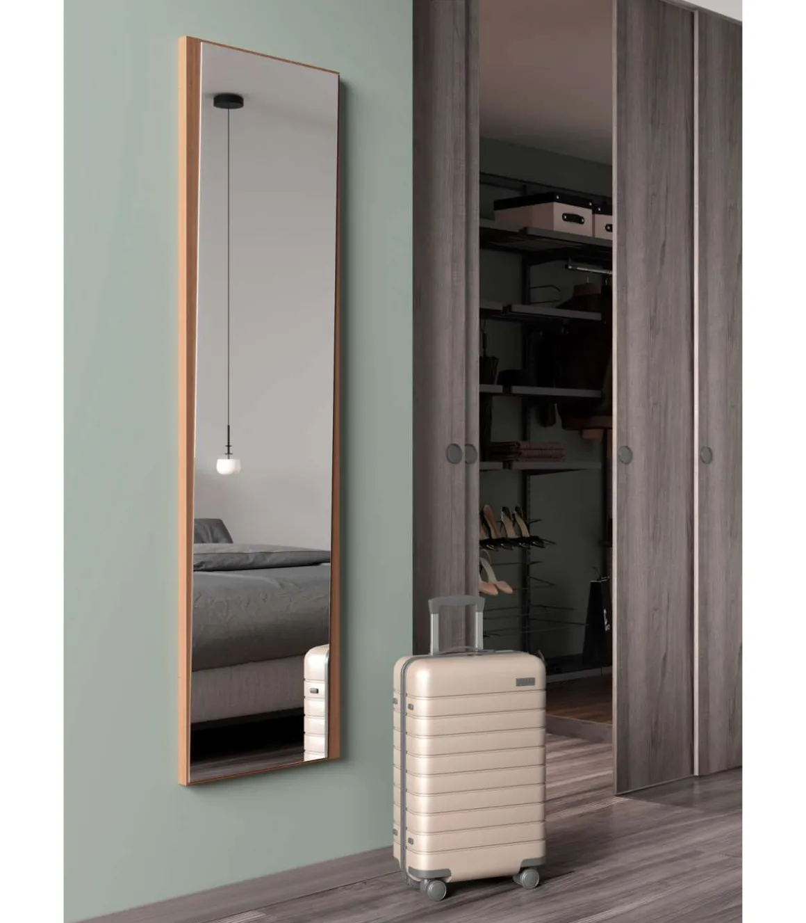 Espejo vestidor mod. 582 en nogal claro. 46cm(ancho) 167cm(altura) 2.3cm(fondo)