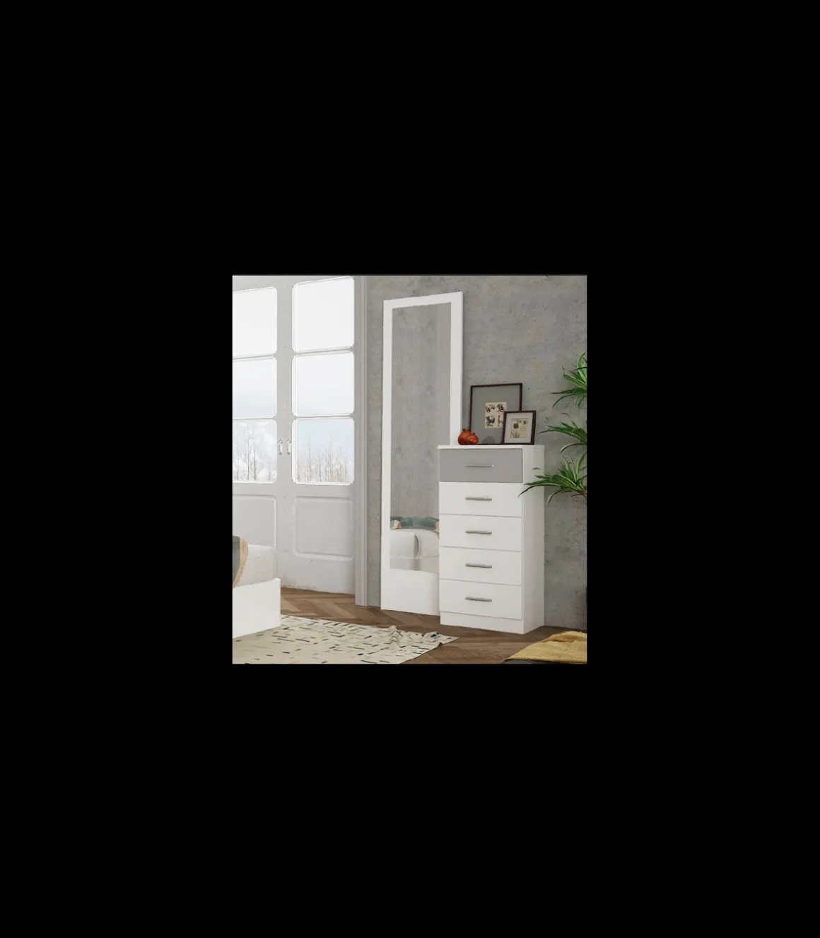 Espejo vestidor para dormitorio modelo Kansas acabado blanco, 50cm(ancho) 194cm(alto) 1.6cm(fondo).