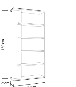 Estantería Alida alta de 5 estantes acabado blanco artic/roble, 180 cm(alto)90 cm(ancho)25 cm(fondo).