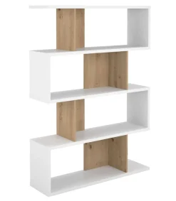 Estantería alta decorativa con baldas acabado en blanco soft/roble albar. 180cm(alto) 85cm(ancho)30cm(fondo). .