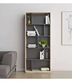 Estantería 5 alturas modelo 545 acabado roble claro/grafito. 191 cm(alto), 80 cm(ancho), 32 cm(fondo).