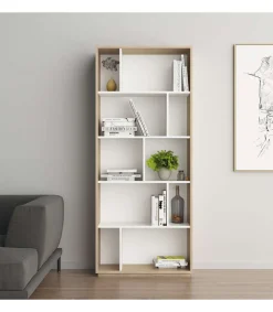 Estantería 5 alturas modelo 545 acabado roble claro/blanco. 191 cm(alto), 80 cm(ancho), 32 cm(fondo).
