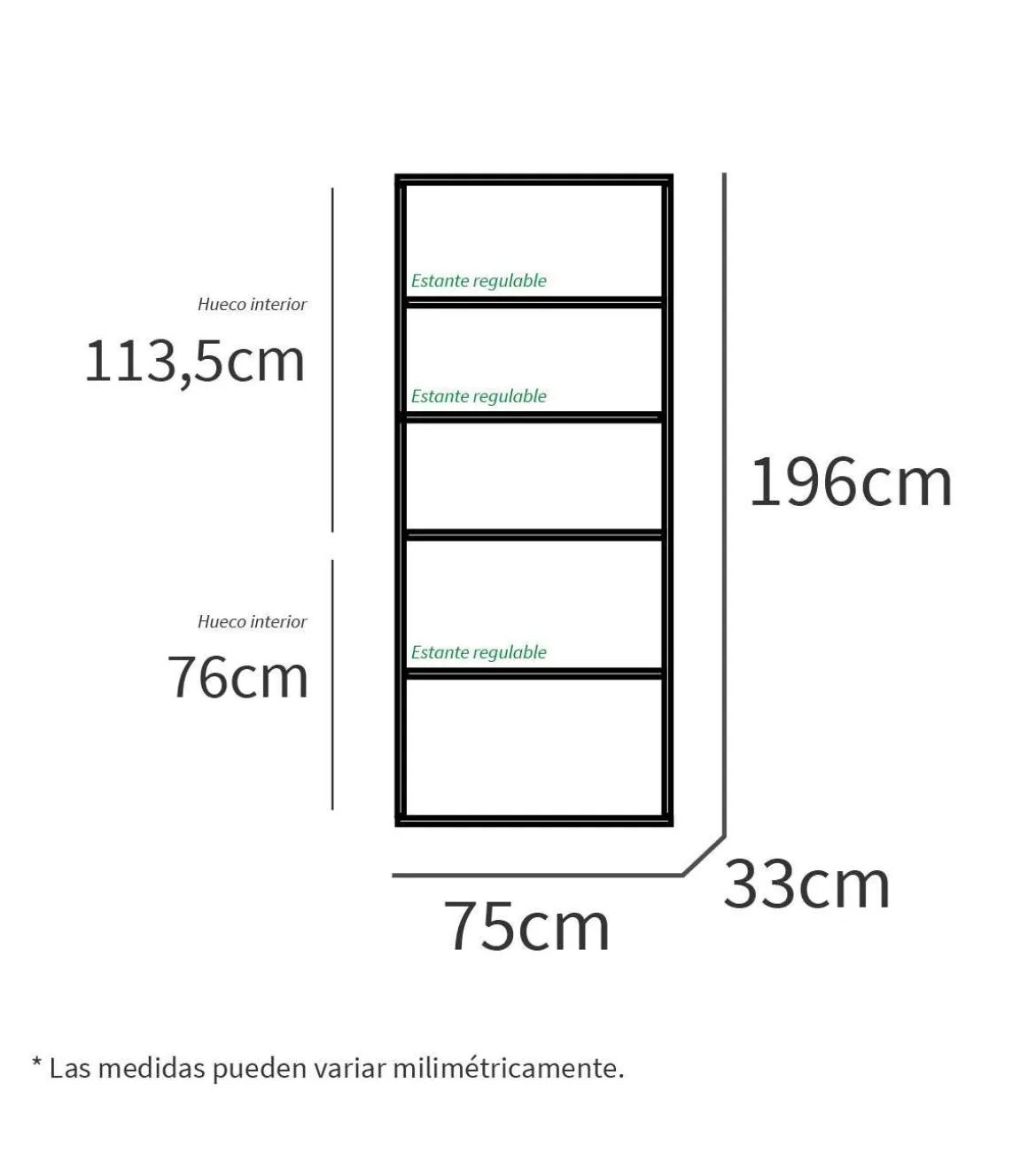 Estantería-2 cuatro estantes acabado roble cambrian, 196.5 cm(alto)75.5 cm(ancho)33 cm(fondo)..