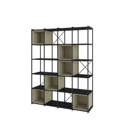 Estantería 5 cubos y estantes modelo Berta-140 acabado negro/verde, 179cm(alto) 140cm(ancho) 39cm(largo).