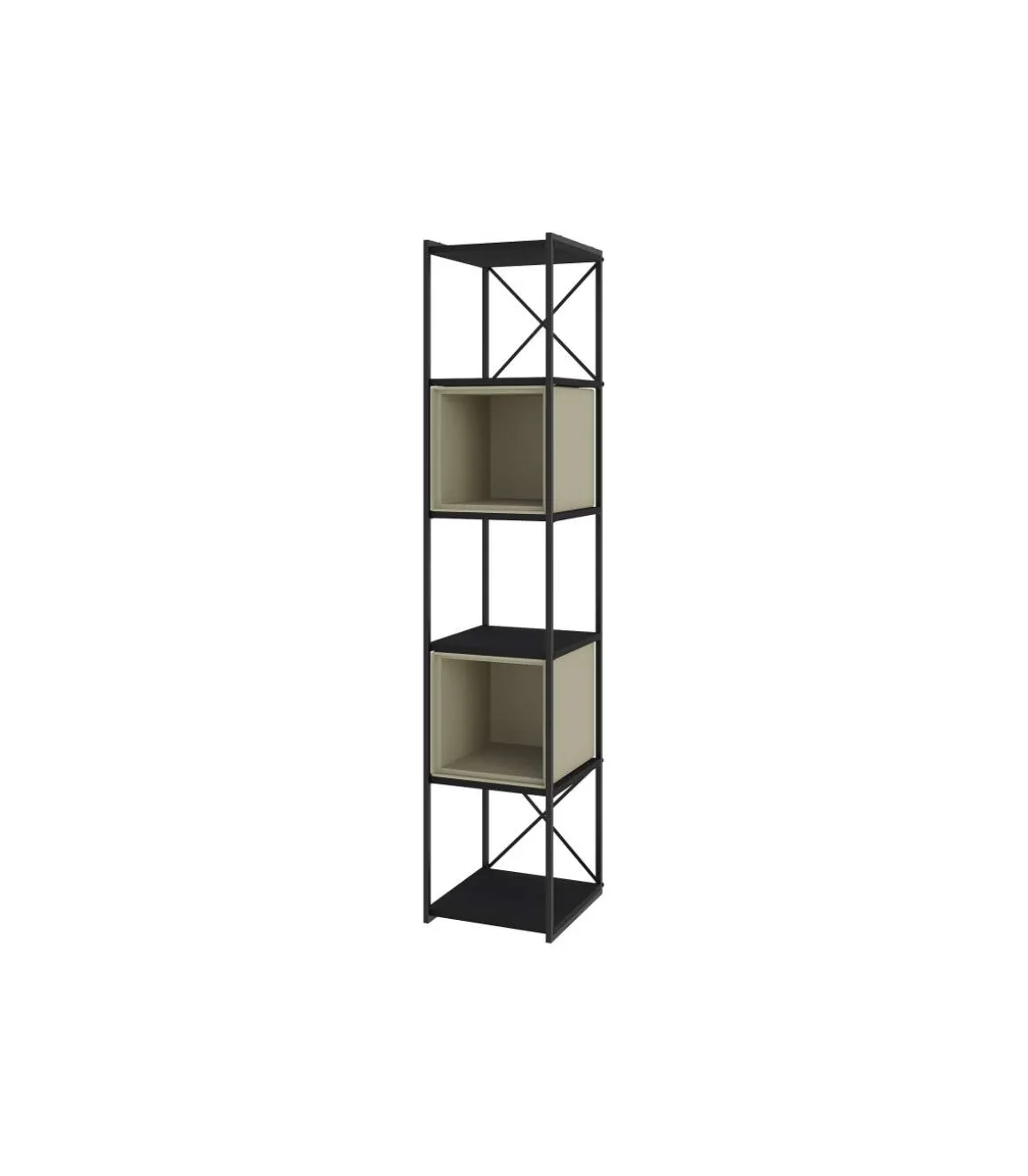 Estantería 2 cubos y estantes modelo Berta-36 acabado negro/verde, 179cm(alto) 36cm(ancho) 39cm(largo).