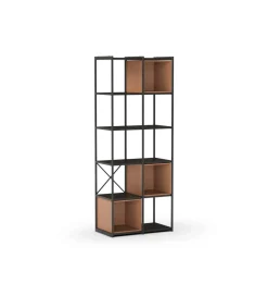 Estantería 3 cubos y estantes modelo Berta-70 acabado negro/terracota, 179cm(alto) 70cm(ancho) 39cm(largo).