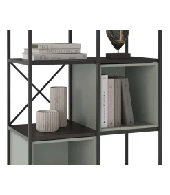Estantería 3 cubos y estantes modelo Berta-70 acabado negro/verde, 179cm(alto) 70cm(ancho) 39cm(largo).