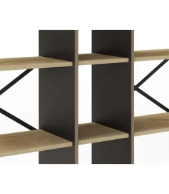 Estantería 5 estantes modelo Eva-143 acabado roble/negro, 175cm(alto) 143.5cm(ancho) 35cm(largo).