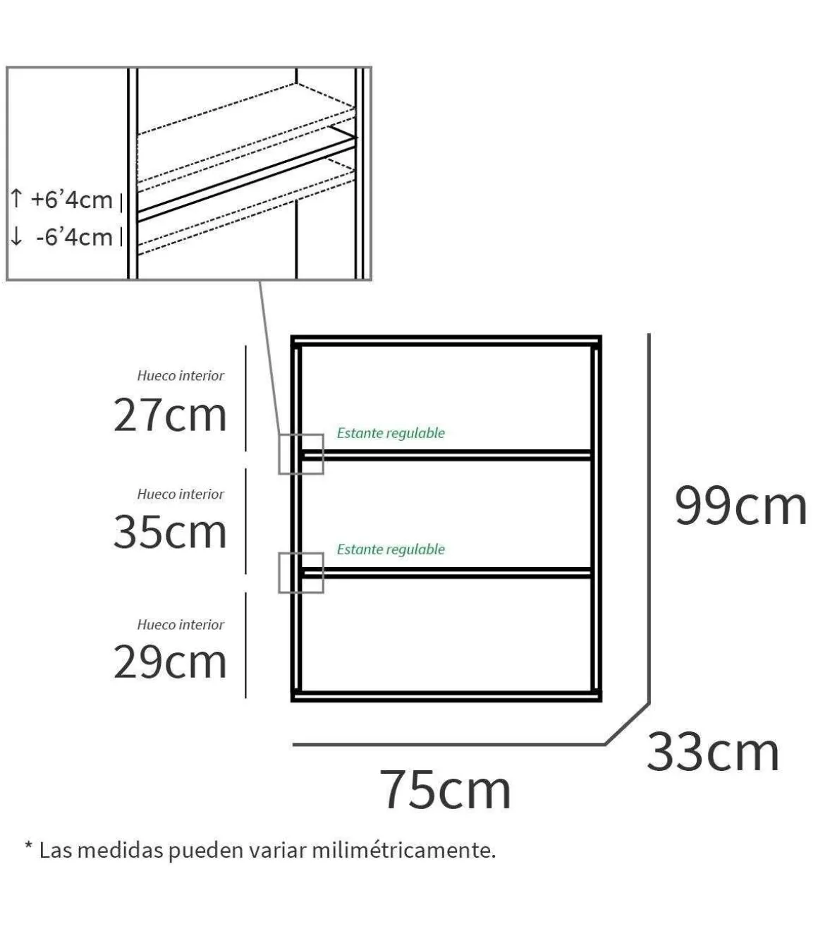 Estantería-4 tres estantes acabado blanco, 99.5 cm(alto) 75.5 cm(ancho) 33 cm(fondo)..
