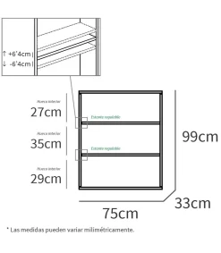 Estantería-4 tres estantes acabado roble cambrian, 99.5 cm(alto) 75.5 cm(ancho) 33 cm(fondo)..