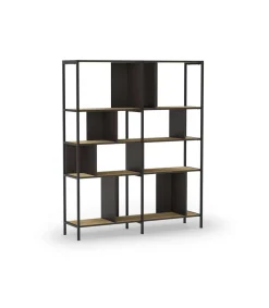 Estantería varios estantes modelo Amaya-144 acabado roble/negro, 175cm(alto) 144cm(ancho) 35cm(largo).