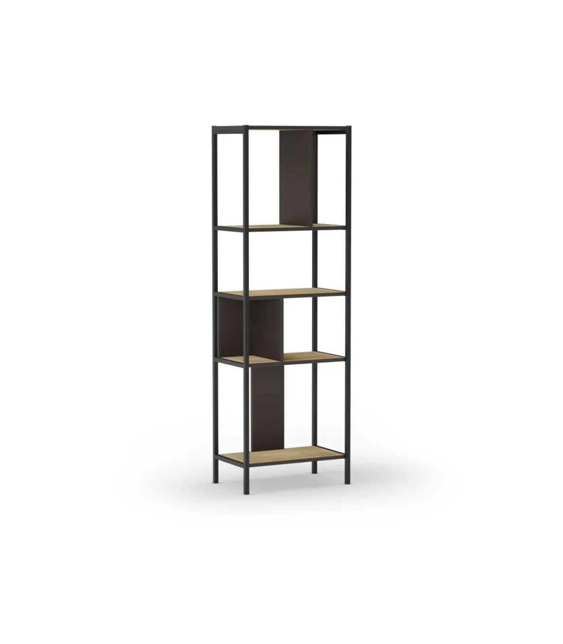 Estantería varios estantes modelo Amaya-58 acabado roble/negro, 175cm(alto) 58cm(ancho) 35cm(largo).